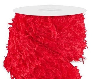 4in Red Furry Fabric Ribbon • -Christmas Decor • Wreath Attachment