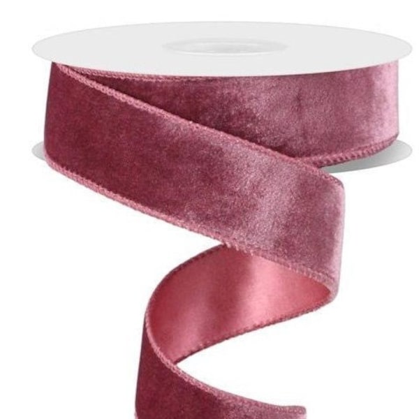 Deluxe Velvet with Satin Backing Wired Ribbon - Dusty Rose 1.5in X 10yds