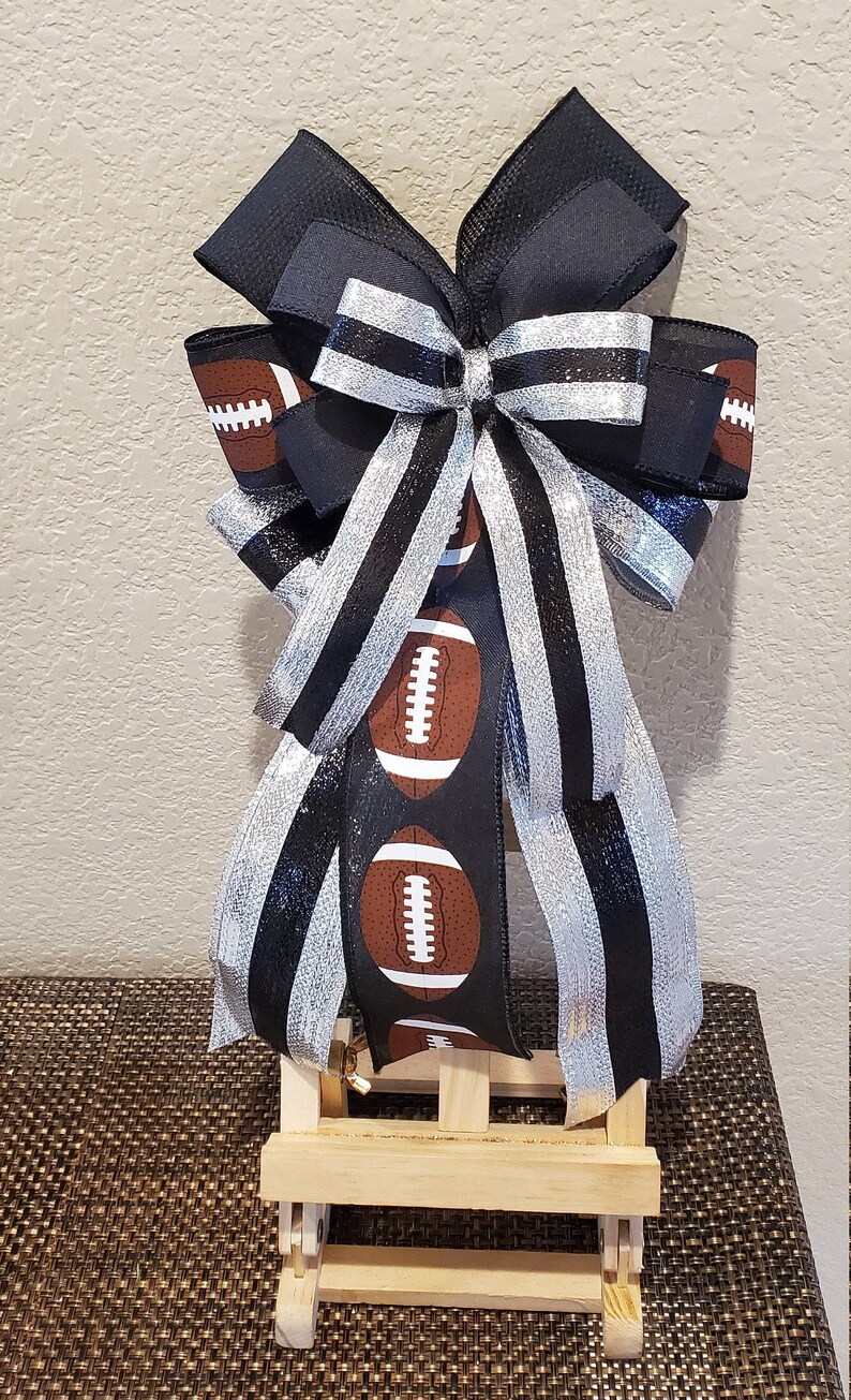 Black and Silver Football Bow