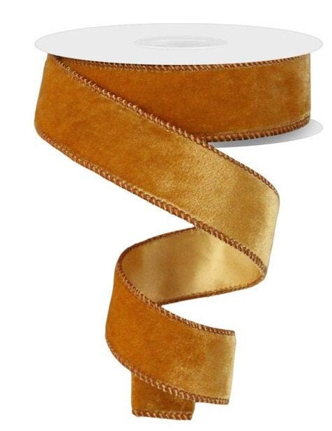 Ribbon Traditions 1.5 Wired Suede Velvet Ribbon Antique Gold - 25 Yards