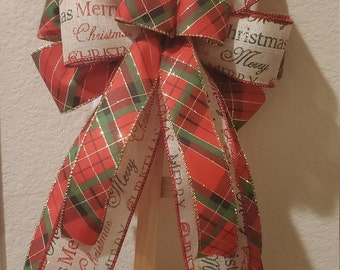 Red and Green Merry Christmas Bow