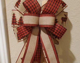 Red and Black Buffalo Check Tree and Dear Bow