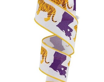 Louisiana State with Tiger Wired Ribbon 2.5 inches