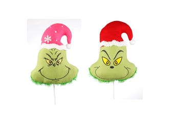 24&quot; Christmas Green Monster Head Stem • Christmas Monster Decor • Wreath Attachment