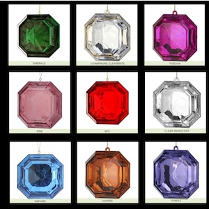 6in Acrylic Square Cut • Precious Gem Ornament • Wreath Attachment • Shatterproof • Multiple Colors