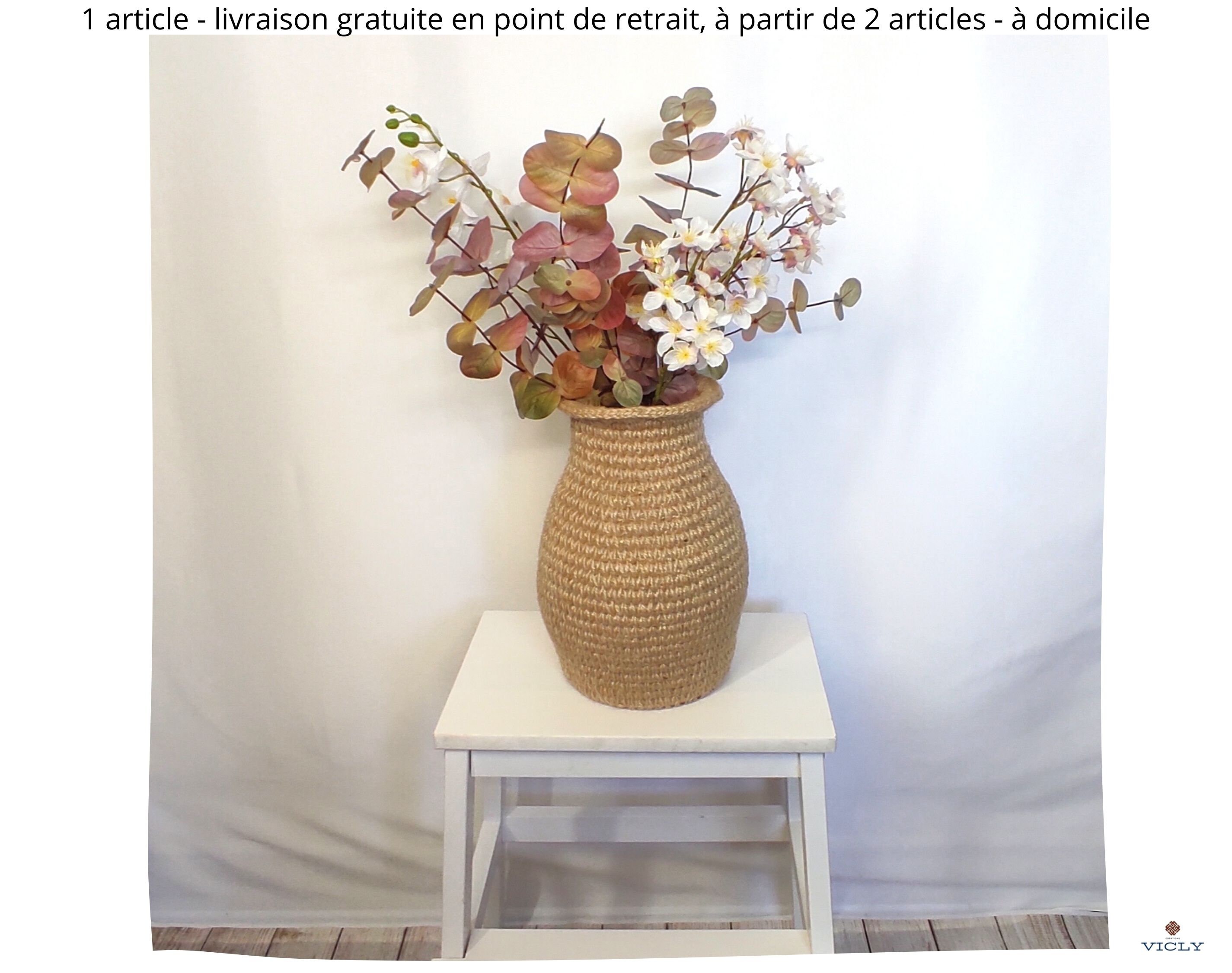 Joli Vase Décoratif Écologique Fait Main en Jute/Décoration Éco-Responsable Cadeau Original, Déco Ma