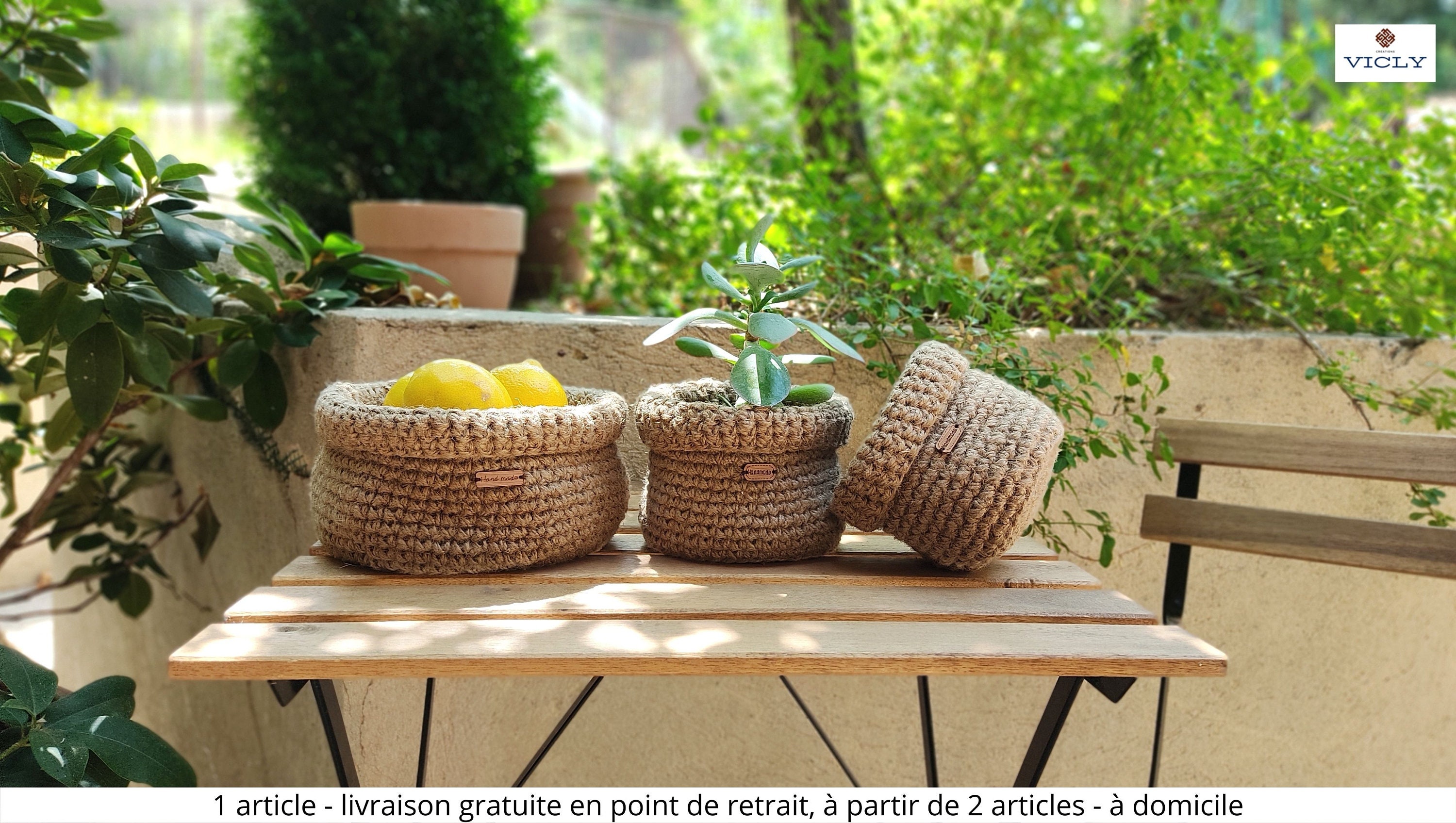 Paniers Décoratifs Écologiques/Caches-Pots Paniers de Rangement en Jute Faits Main Taille L, M, S /P