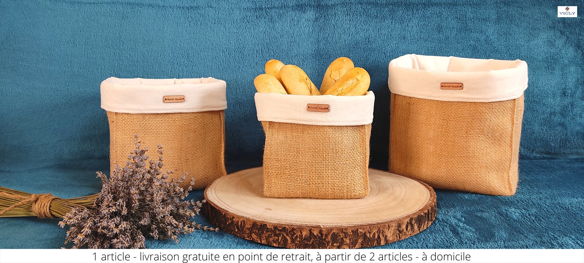 Paniers Décoratifs Tissu Toile de Jute Coton, Paniers Rangement Écologiques Faits Main en Matières N