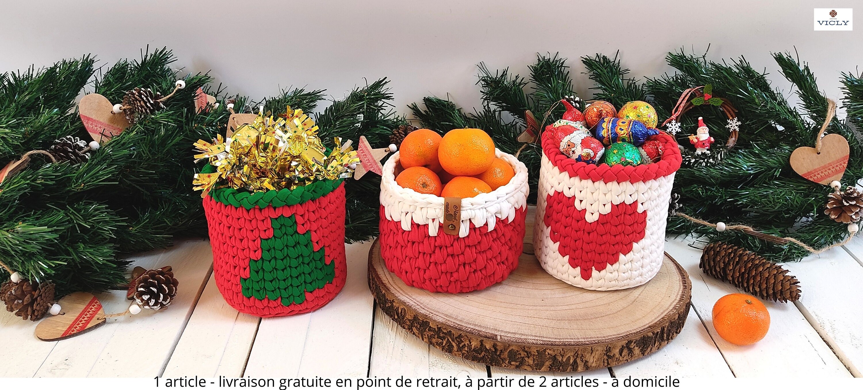 Petits Paniers de Noël à Motifs Différents Personnalisables Faits Main Au Crochet/Cadeaux Personnali
