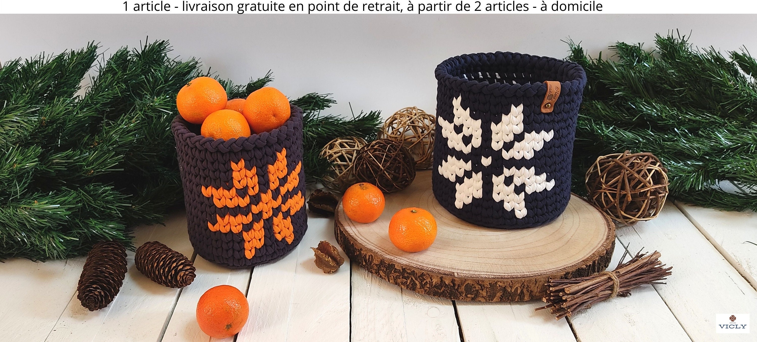 Joli Panier Noël Flocon de Neige Fait Main Au Crochet Taille S, M/Cadeau Original Personnalisé Décor