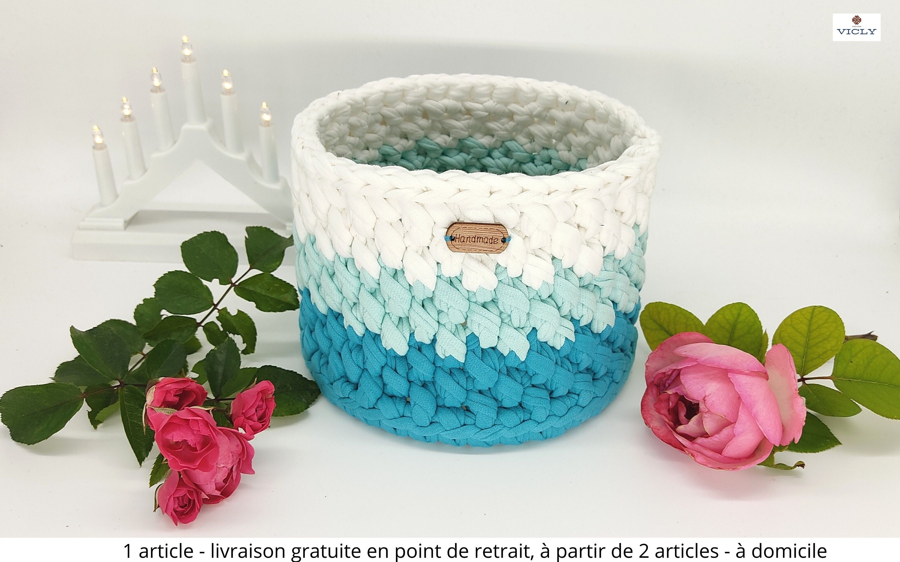 Panier de Rangement Fait Main en Matières Naturelles Taille M/Panier Décoratif Au Crochet Corbeille 