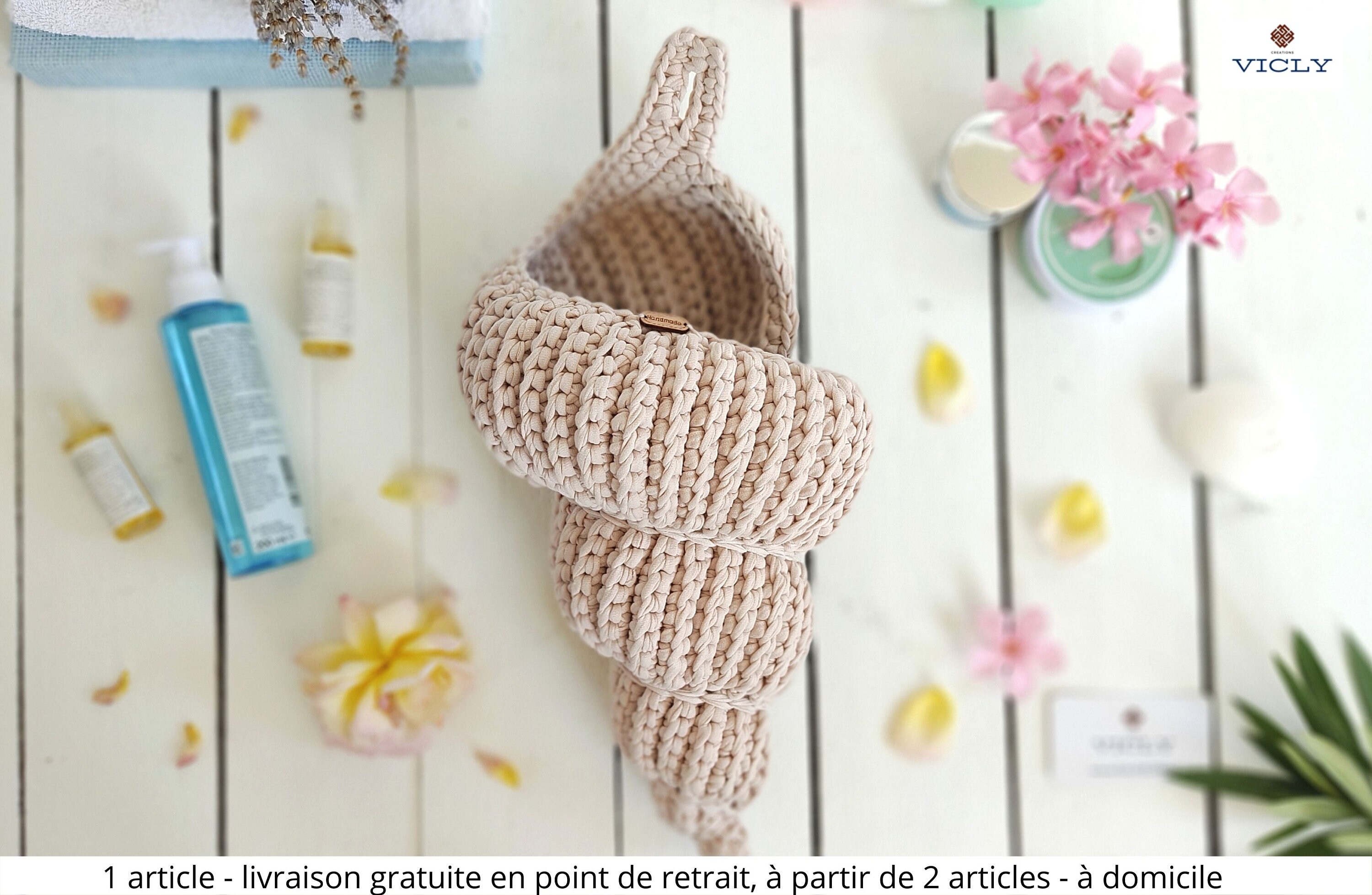 Grand Panier Coquillage en Matières Naturelles/De Rangement Décoratif Fait Main Au Crochet Personnal