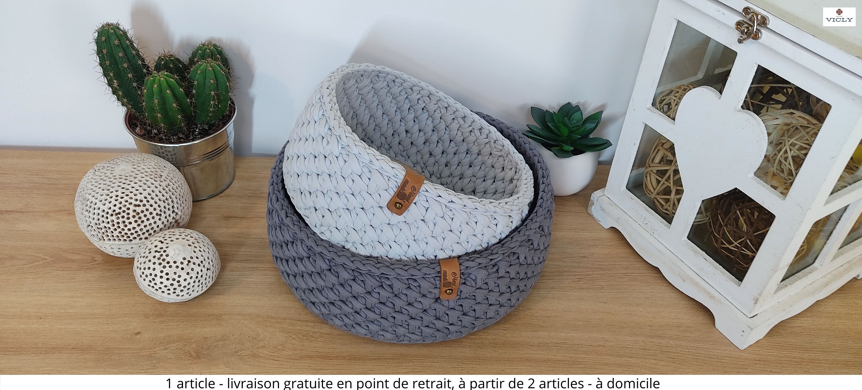 Panier Décoratif Fait Main Taille S, M, L/Panier de Rangement Personnalisé en Matières Naturelles