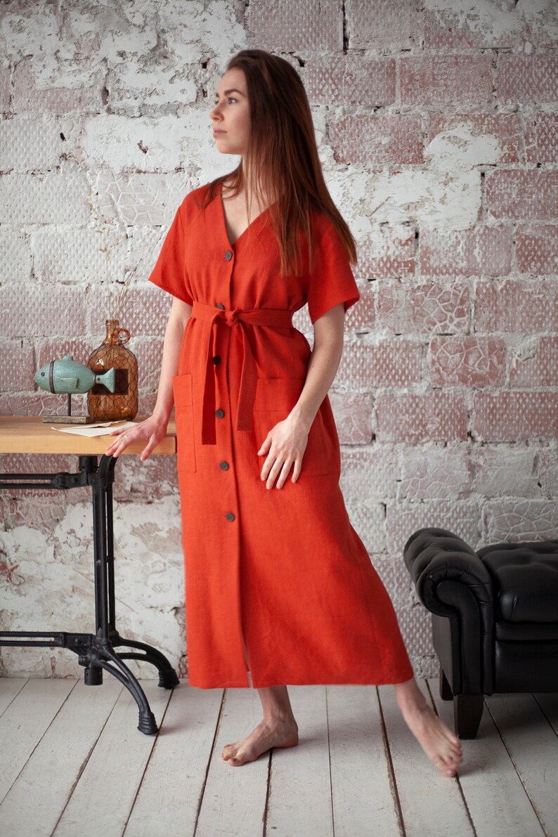 terracotta linen dress
