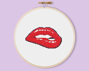 Bright Red Naughty Lips Romantic cross-stitch pattern Design handmade gift Sexy (>_<) Erotic needlepoint Embroidery fancywork pdf download