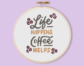 Coffee Quote Cross-Stitch Pattern: Funny Needlepoint Design (PDF Download)