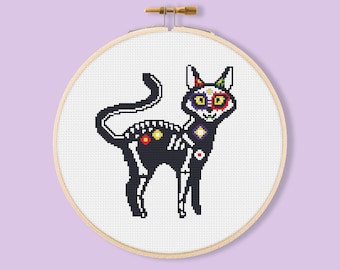 Halloween schwarze Katze mit Tag des Todes Muster Kreuzstich Design sofortiger pdf Download