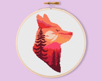 Fox Silhouette Cross Stitch Pattern | Forest Needlepoint (PDF Download)
