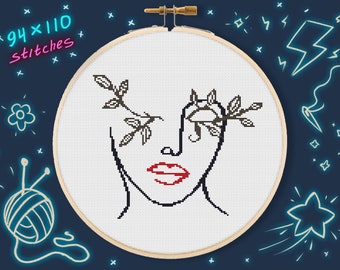 Abstract Woman Silhouette Cross Stitch Pattern | Geometric Line Art (PDF Pattern)