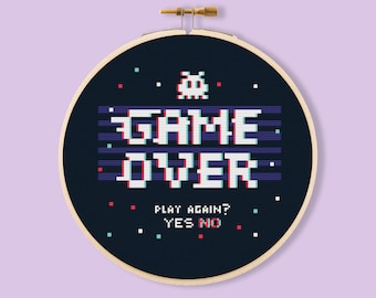 Game Over Pixel Art Kreuzstich-Muster (PDF Download)