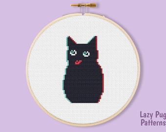 Lustiges Neon Katze Kreuzstich Muster | PDF für Anfänger
