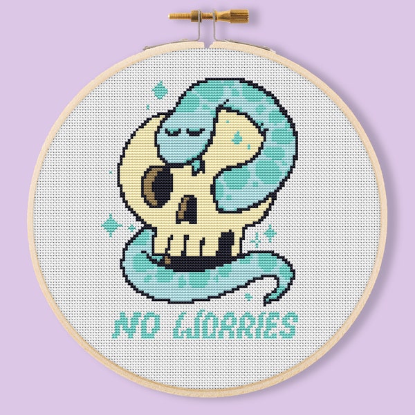 No worries blue Snake Needlepoint hobby handmade cross stitch pattern Funny Quotes text easy for embroidery fancywork cute gift pdf download