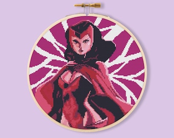 Korsstygnsmönster med Scarlet Witch, superhjältebroderi (PDF-nedladdning)