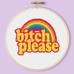 Cross-stitch pattern Fun Cute Swear quote Bitch please rainbow. Pattern for a made gift. Instant pdf download