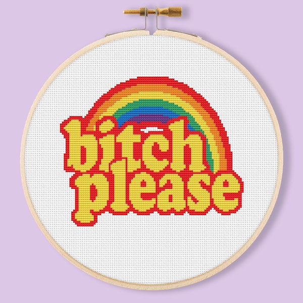 Fun swear words quotes rainbow cross-stitch pattern. Pattern for hand made gift. Cute comic needlepoint Geek Embroidery Instant pdf download