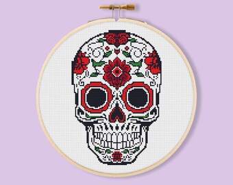 Santa Muerte Skull Cross Stitch Pattern, Gothic Halloween (PDF Pattern)