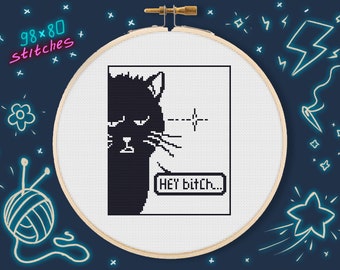 Black Cat Swear Meme Cross Stitch Pattern | Sarcastic Embroidery (Instant PDF)