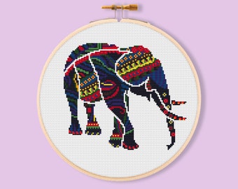 Elephant Mandala Cross Stitch Pattern | Geometric Needlepoint (PDF Download)