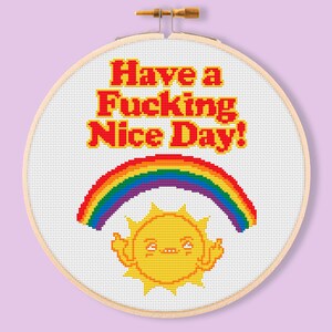 Lustiges Schimpfwort Kreuzstich Muster - Regenbogen Sonne Stickdatei (PDF)