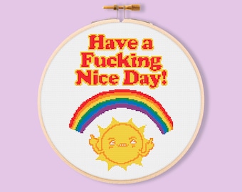 Funny Swear Word Cross Stitch Pattern - Rainbow Sun Embroidery (PDF)