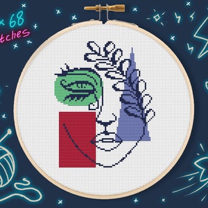 Geometric abstract silhouette cross stitch design | Easy to follow pattern in pdf format