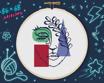 Geometric abstract silhouette cross stitch design | Easy to follow pattern in pdf format