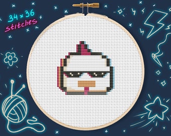 Neon Chicken Cross Stitch Pattern | Beginner Easy (Instant PDF Download)