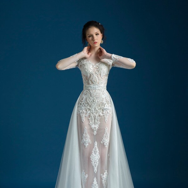 Sheath Wedding Dress With Detachable Train - Etsy