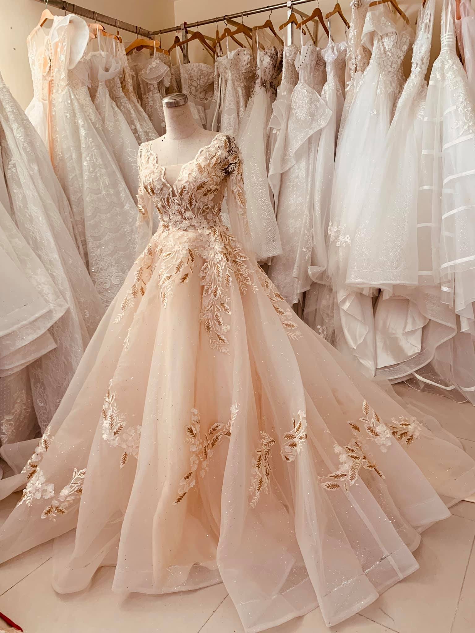 white and gold wedding dress