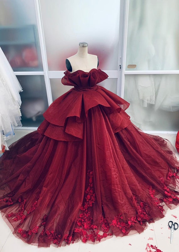 Dark red bridal ball gowns colorful wedding | Gown dress party wear, Red  bridal gown, Engagement dress for bride