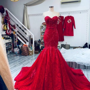 Handmade Red Tulle Princess Cathedral Red Gown For Wedding With Flower  Accents, Pleated Satin Bow Belt, And Empire Waist 2021 African Bridal Gown  From Lovemydress, $109.1