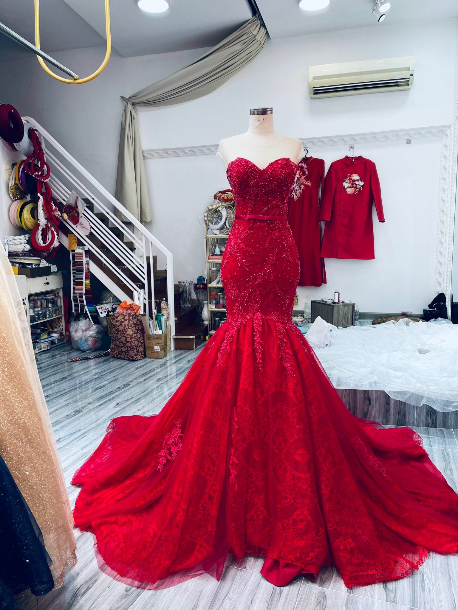 red wedding dress