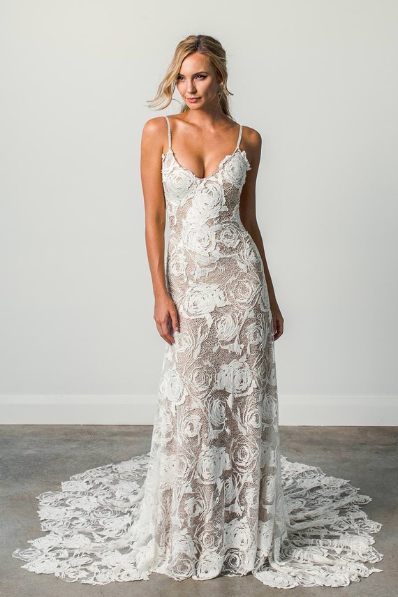 rose lace wedding dress