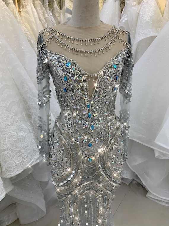 Fancy Hand Sewn Rhinestone Decorative Chain Wedding Dress