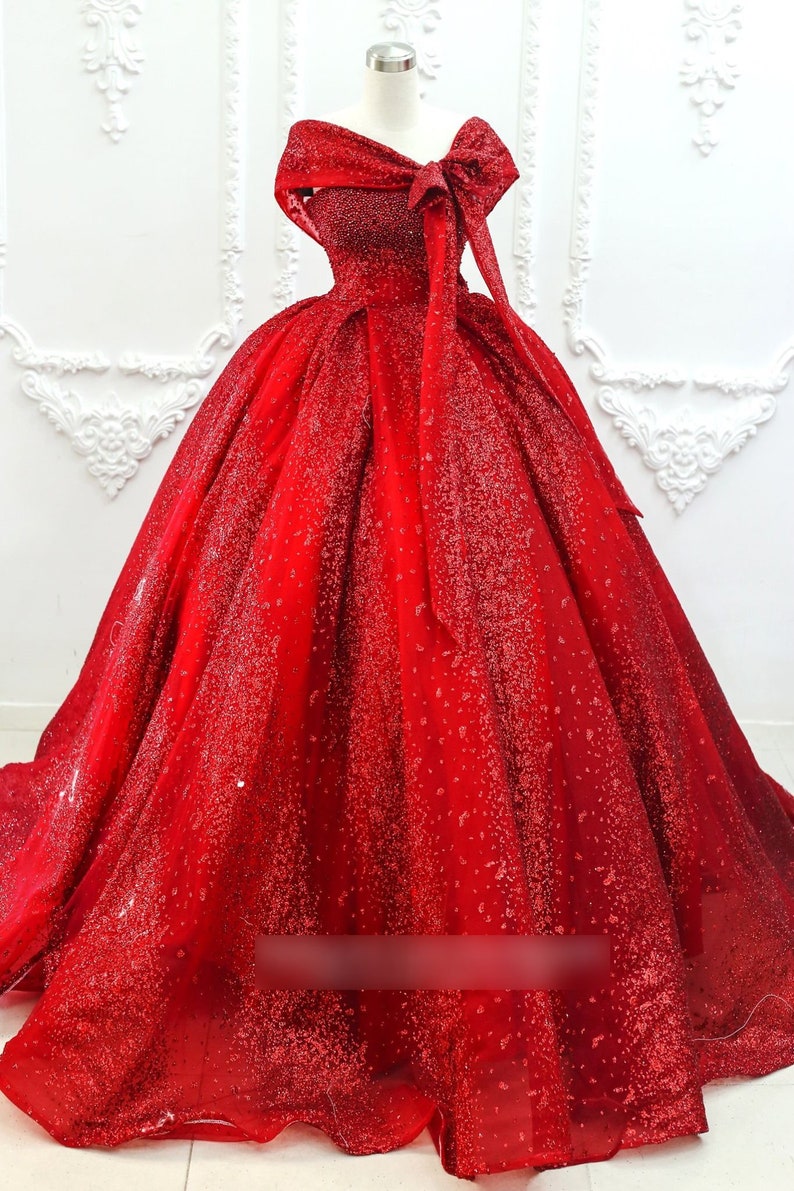 Gorgeous off the shoulder red princess wedding dress made to order, two beautiful red princess ball gown designs to choose from Style 2