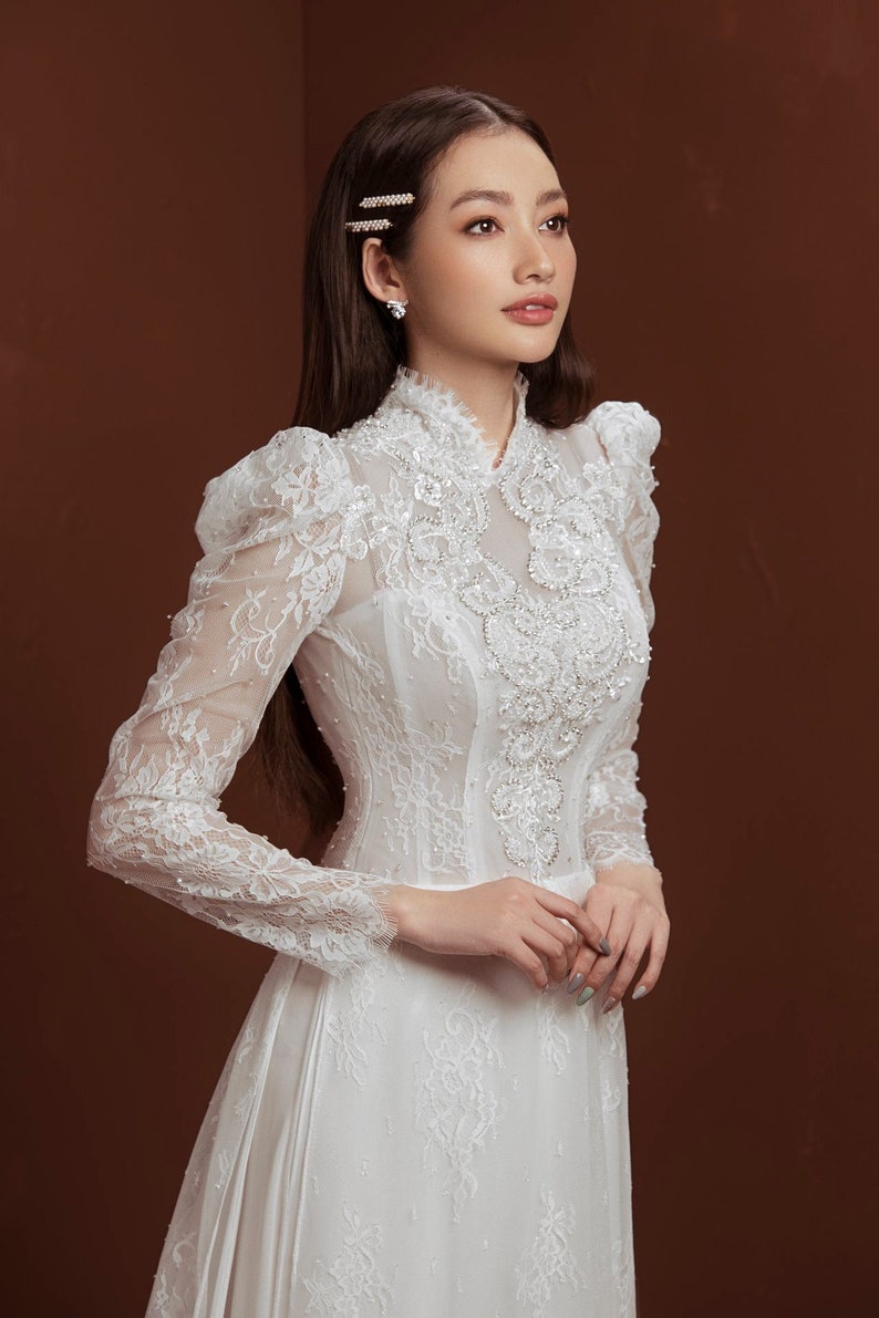 Gorgeous Ivory Lace Modern Wedding Ao Dai Custom Tailored | Etsy