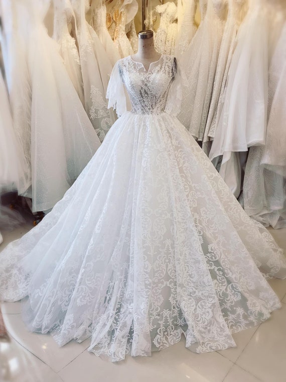 White Princess Lace Wedding Dress With Beautiful Detailing | Etsy