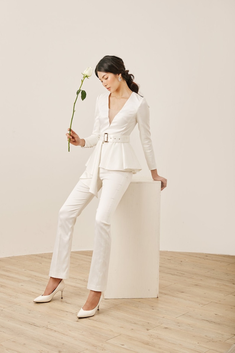 Sexy & Cool Silk Satin Luxury White Bridal Jumpsuit | Stay at Home Mum