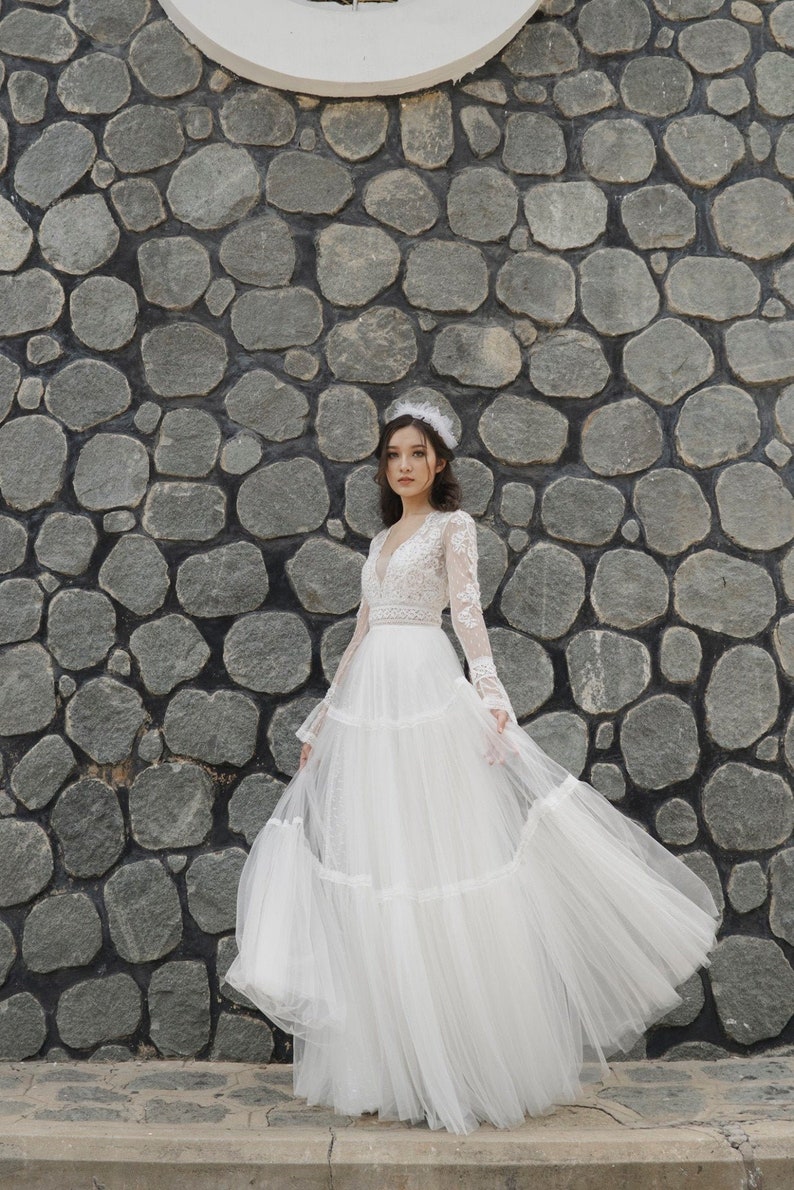Beautiful Bohemian Inspired Beach Lace Wedding Dress Made to | Etsy