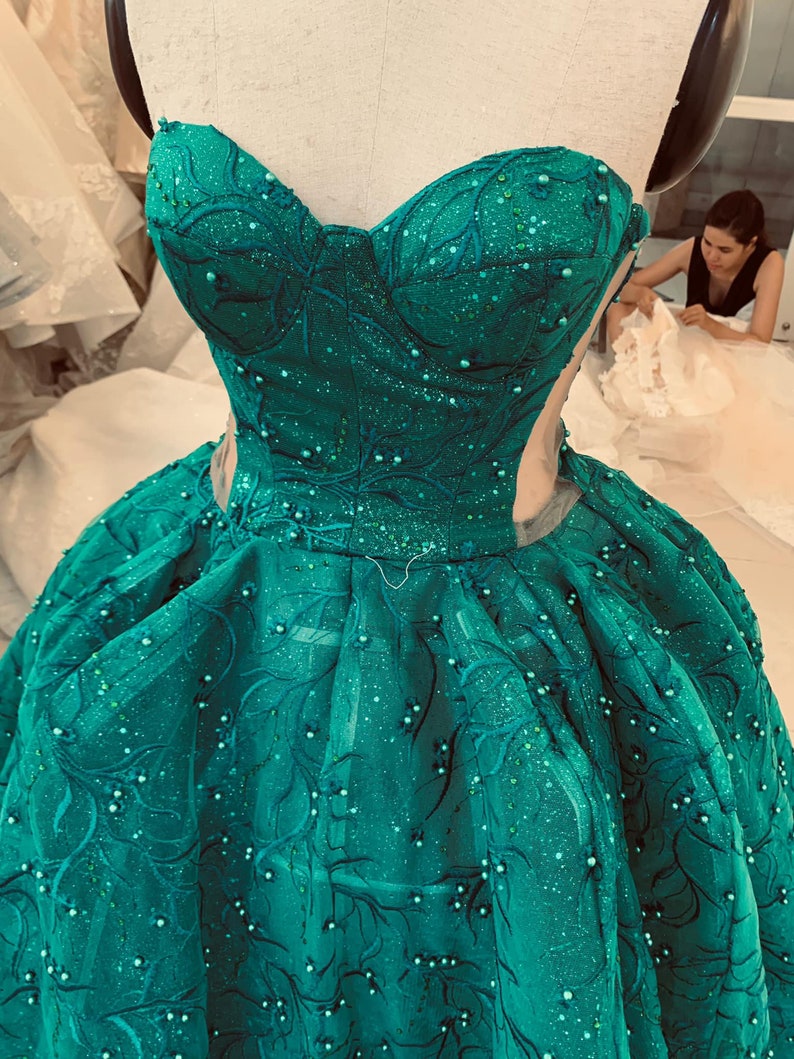 Unique Vintage Green Wedding Dress Made to Order Strapless Etsy UK